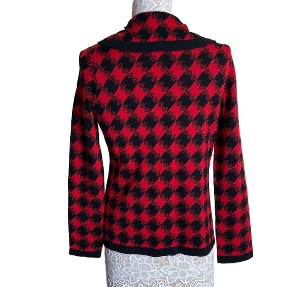 Pendleton Red & Black Knit Houndstooth Cardigan blazer classic size Small - Picture 2 of 6